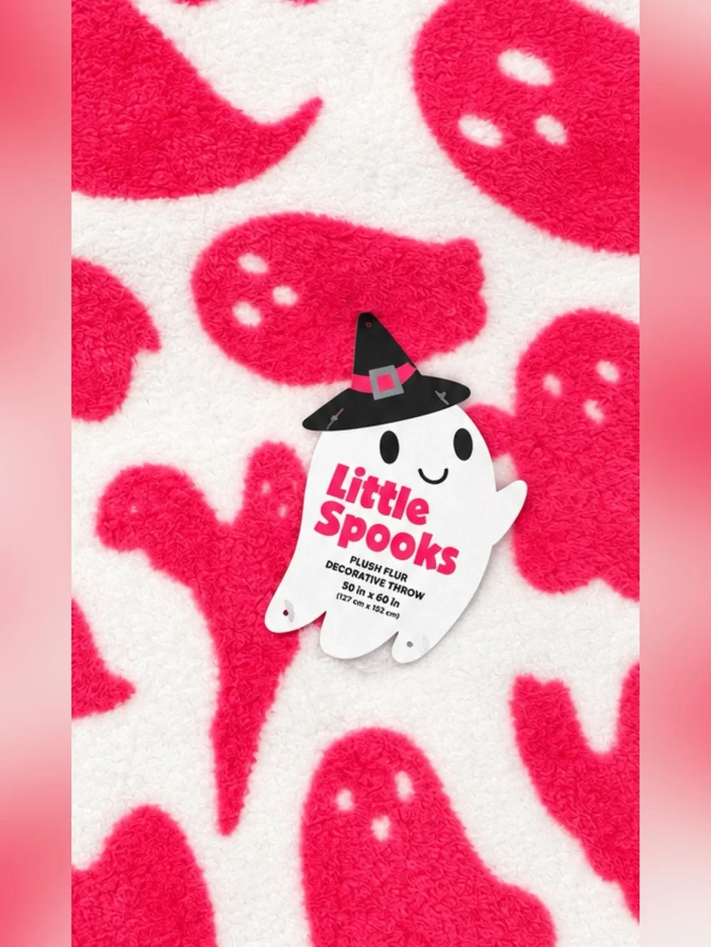 Hot Pink & White Ghost Halloween Throw Blanket 50x60